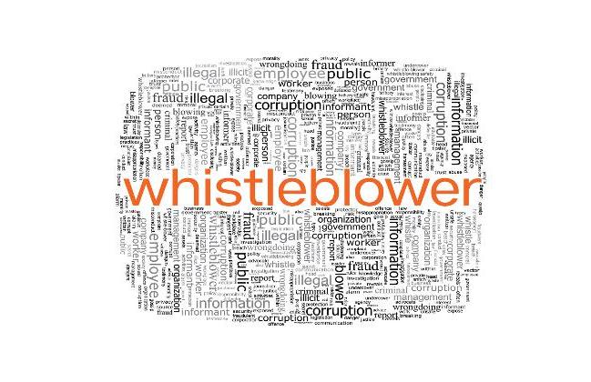 Whistleblower-Wortwolke isoliert auf weißem Hintergrund